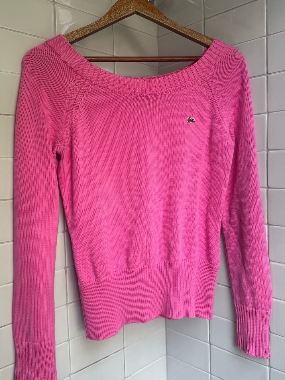 Lacoste Off-the-Shoulder Pink Knit Sweater Size 40